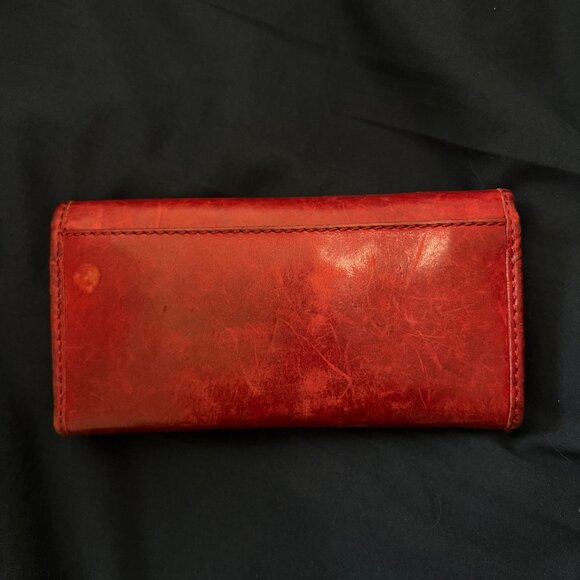 Frye Red Leather Tri-Fold Wallet Snap Closure - Picture 2 of 7